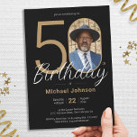 Gold Black Simple Chic Custom Photo 50th Birthday Invitation<br><div class="desc">Gold Black Simple Chic Custom Photo 50th Birthday Invitation. Celebrate your milestone birthday in sleek, modern style with our "Minimalist Chic" theme design, where the simplicity of Minimalist elegance meets the allure of Custom Photo personalization. This simple and chic design allows your custom photo to take center stage, making your...</div>