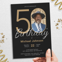 Gold Black Simple Chic Custom Photo 50th Birthday