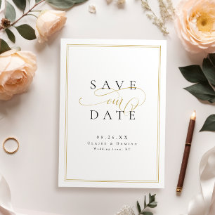 Gold Black Simple Elegance Romantic Script Wedding Save The Date