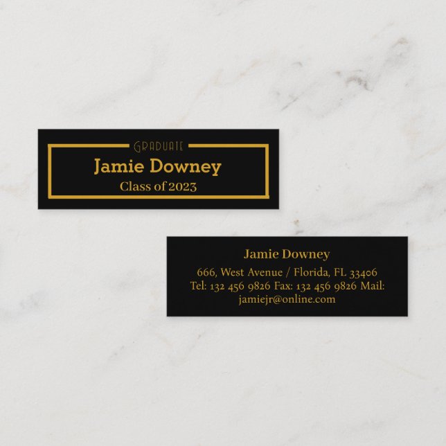 Gold & Black | Simple & Elegant Graduate Name Card (Front/Back)