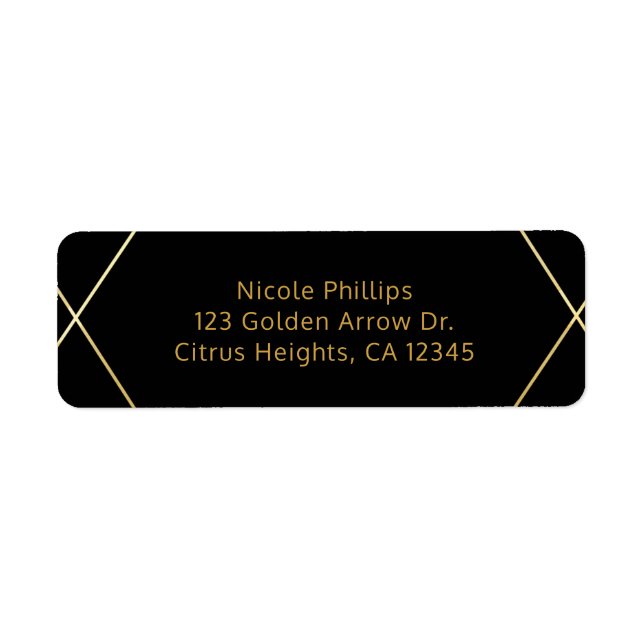 Gold & Black Simple Elegant Modern Glam Deco Party Label (Front)