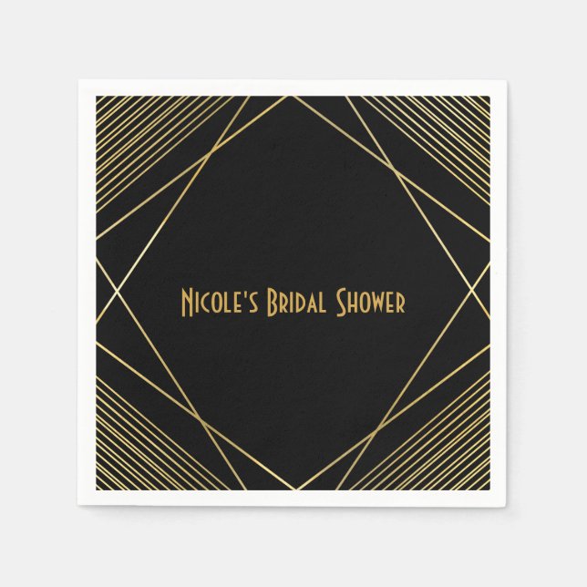 Gold & Black Simple Elegant Modern Glam Deco Party Napkins (Front)