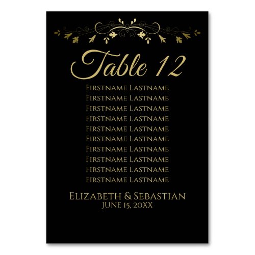 Gold  Black Simple Elgant Wedding Seating Chart Table Number