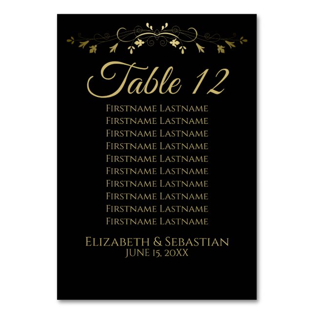 Gold & Black Simple Elgant Wedding Seating Chart Table Number (Front)