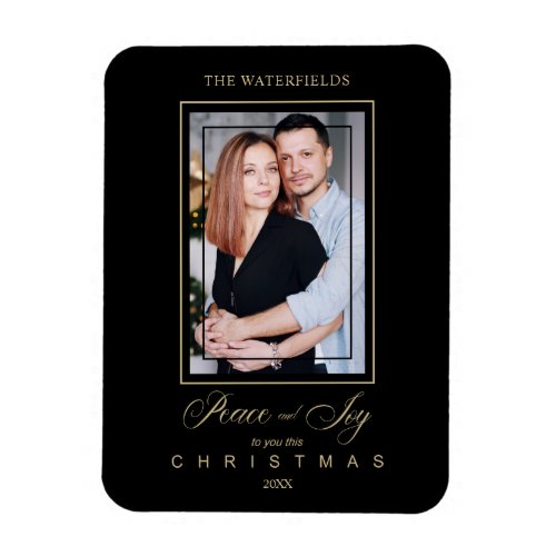 Gold Black Simple Modern Christmas Photo Family Magnet