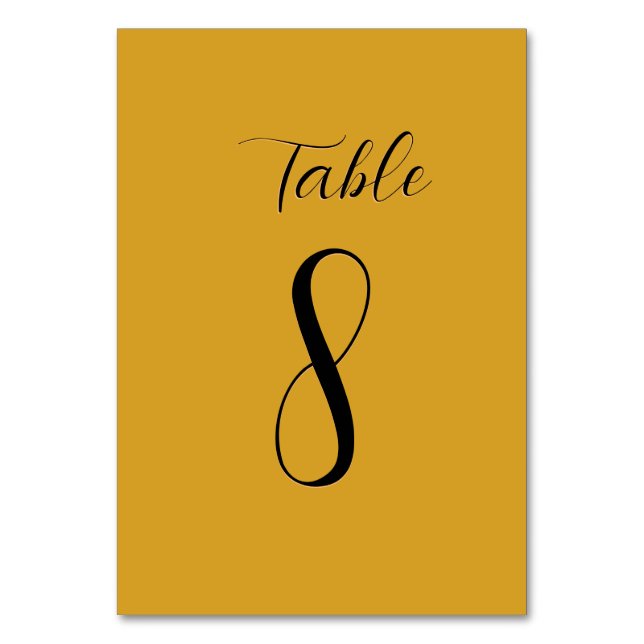 Gold / Black Simple Script Wedding Table Number 8 (Front)