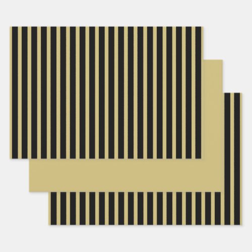 Gold Black Simple Stripes Pattern Geometric Wrapping Paper Sheets