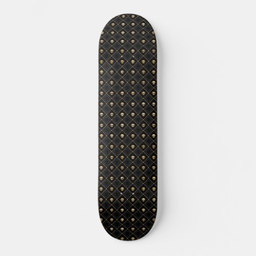 Gold Black Skull Diamonds Pattern 2 Skateboard