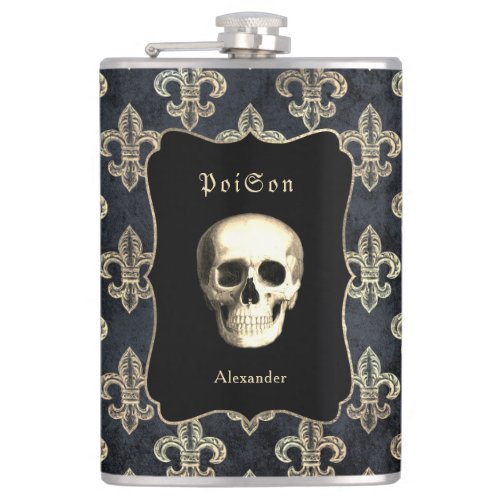 Gold Black Skull Personalized Flask
