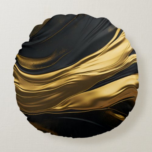 Gold  Black Sleek Round Pillow