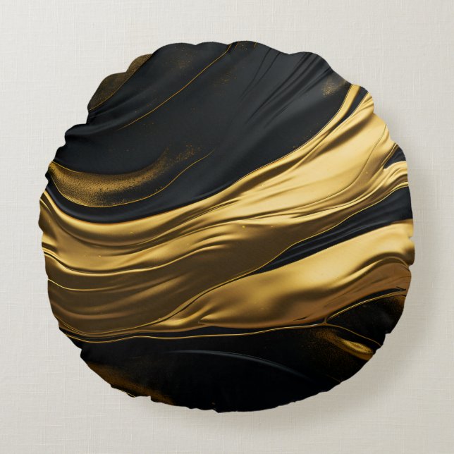 Gold & Black Sleek Round Pillow (Front)