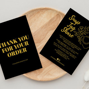 Gold Black Snap Tag Share Business Thank You Card