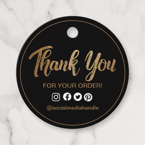 Gold Black Social Media Thank you for order Favor Tags