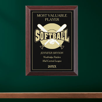 Gold Black Softball Mvp Award Plaque by Westerngirl2 at Zazzle