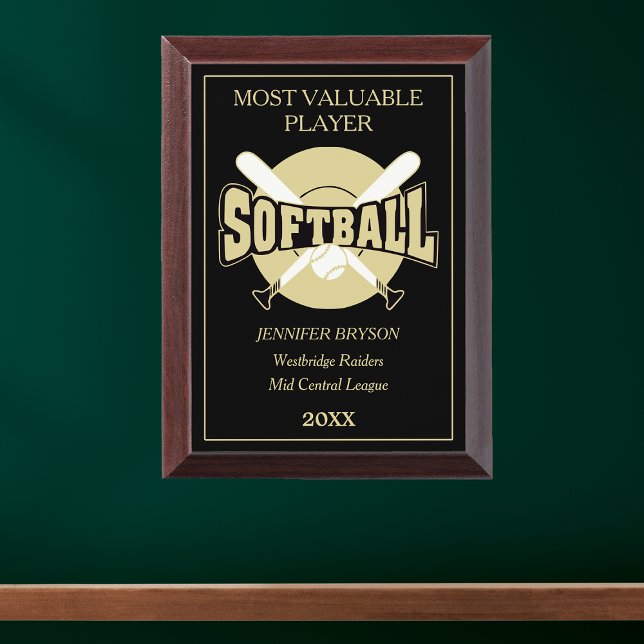 Gold Black Softball MVP Award Plaque (Creator Uploaded)