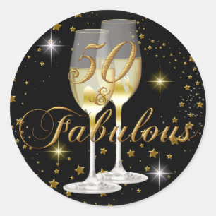 Gold Black Sparkle 50 & Fabulous Birthday Sticker