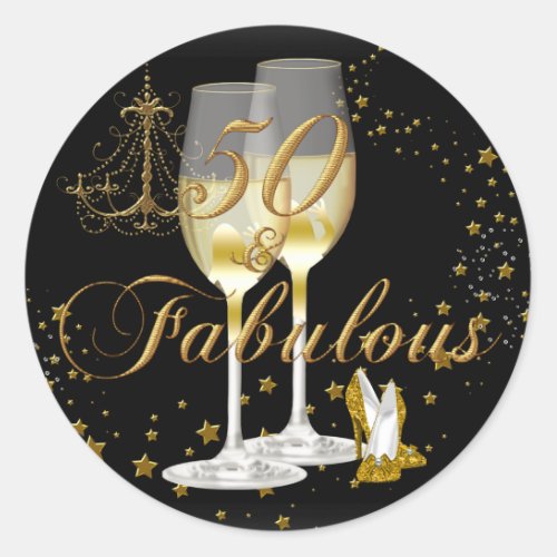 Gold Black Sparkle 50  Fabulous Birthday Sticker