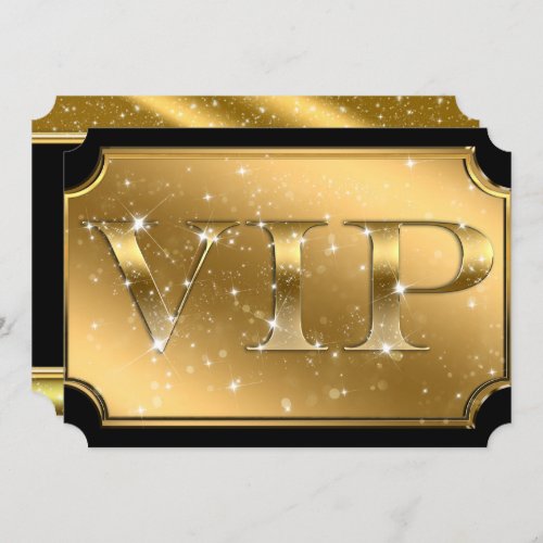 Gold  Black Sparkle Glam VIP Party Event Ticket Invitation