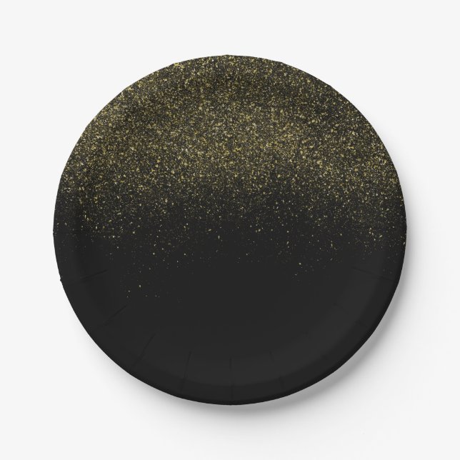 Gold Black Sparkle Glitter Paper Plates (Front)
