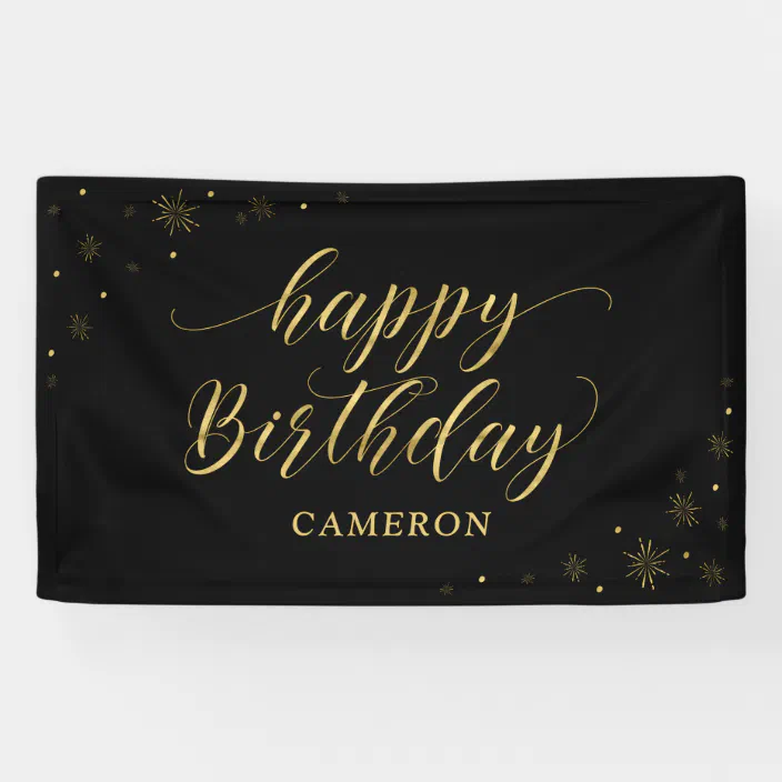Black & Gold Happy Birthday Banners Sparkling Fizz Black & Gold *FREE P&P* 