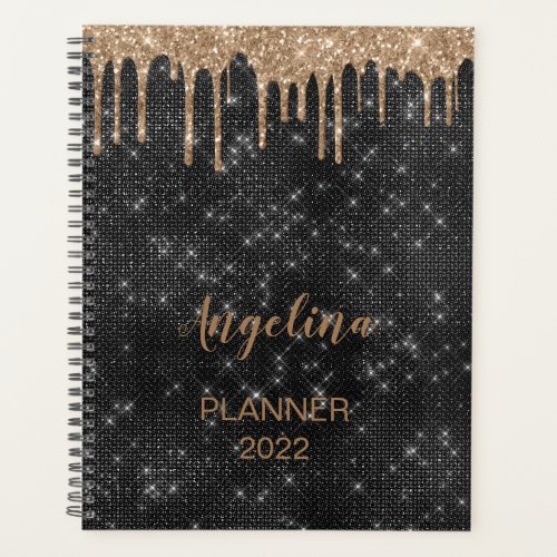 Gold Black Sparkles glitter appointment book 2022  Planner