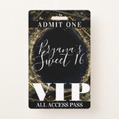 Gold Black Sparkling Lights Glam Sweet 16 VIP Pass Badge (Front)