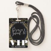 Gold Black Sparkling Lights Glam Sweet 16 VIP Pass Badge (Back with Lanyard)