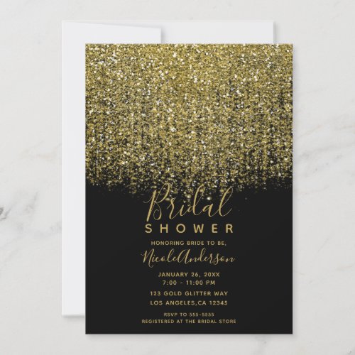 Gold  Black Sparkly Glitter Bridal Shower  Invitation