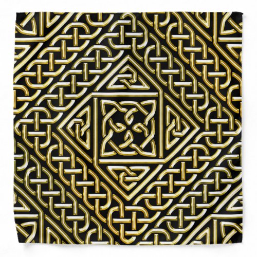 Gold Black Square Shapes Celtic Knotwork Pattern Bandana
