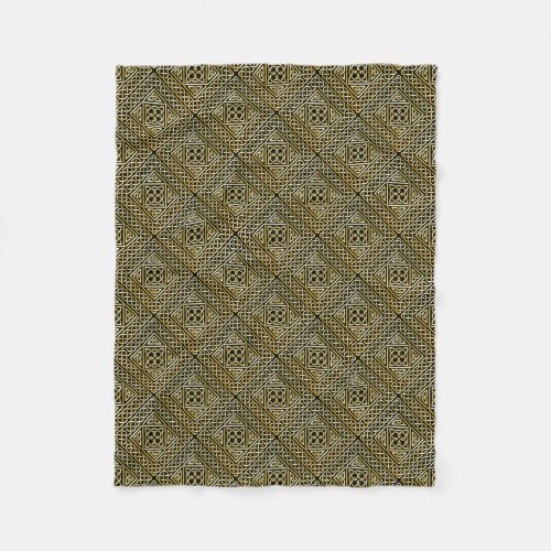 Gold Black Square Shapes Celtic Knotwork Pattern Fleece Blanket