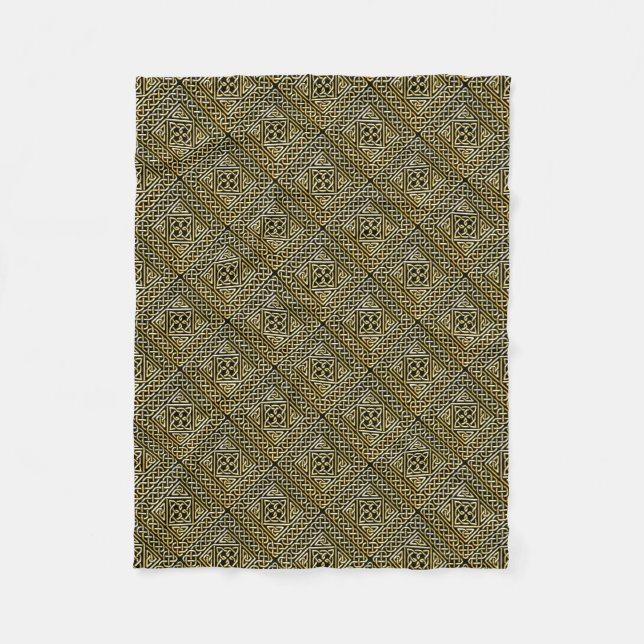 Gold Black Square Shapes Celtic Knotwork Pattern Fleece Blanket (Front)