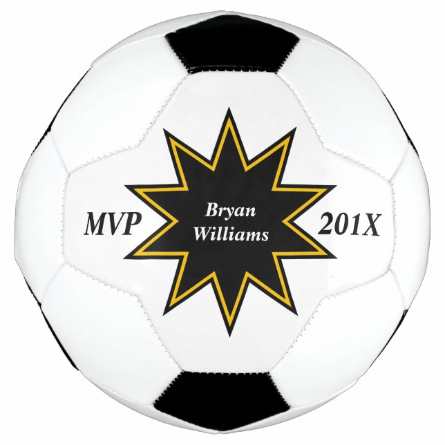 Gold Black Star MVP Personalized Soccer Ball (Front)