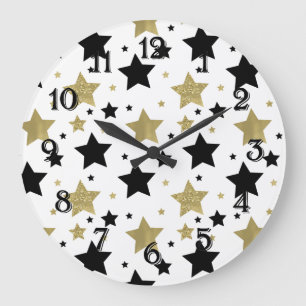 Gold Black Stars Large Clock