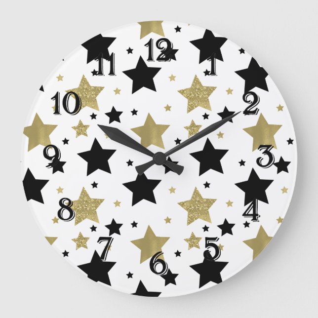 Gold Black Stars Large Clock (Front)