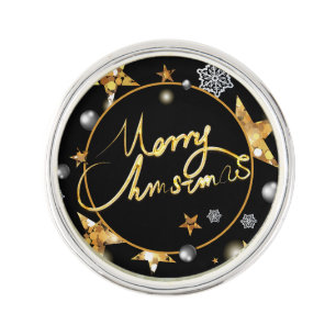 Gold Black Stars Metallic Merry Christmas Lapel Pin