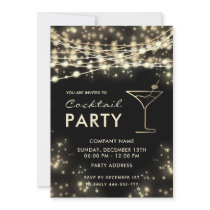 Gold black string lights corporate Cocktail party  Invitation