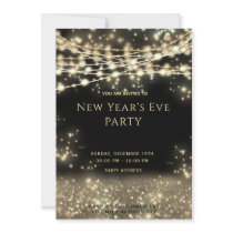 Gold black string lights New Year's Eve Invitation