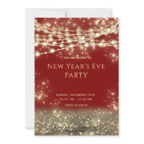 Gold black string lights New Year's Eve Invitation