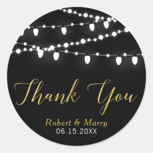 Gold & Black   String Lights Thank you Sticker