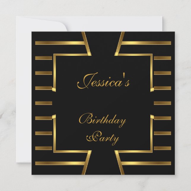 Gold Black Stripe Art Deco Birthday Party 5 Invitation (Front)