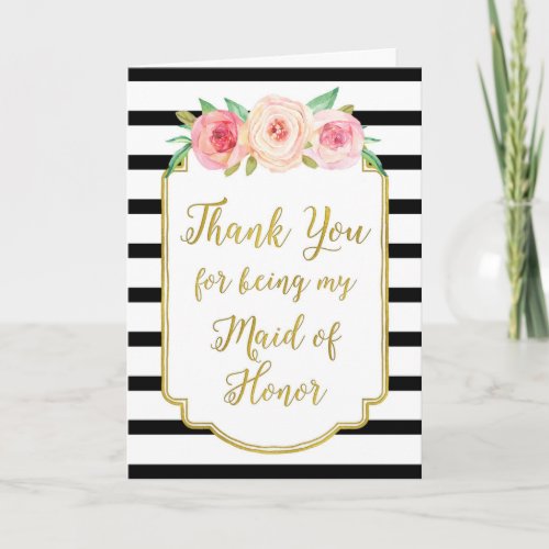 Gold Black Stripe Pink Thank You Maid of Honor