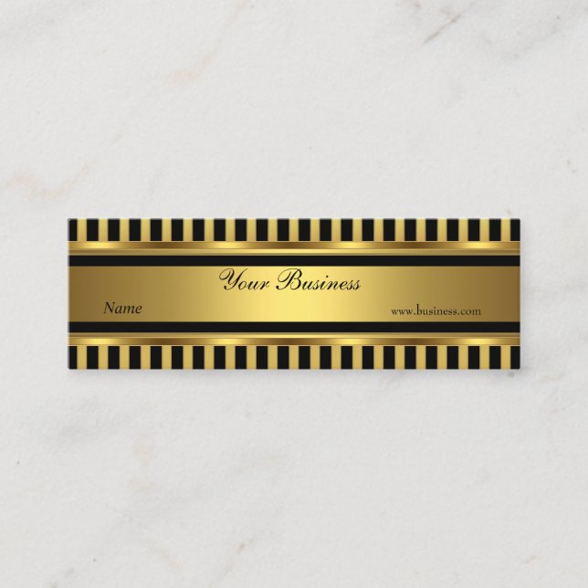 Gold Black Stripe Skinny Mini Business Card (Front)