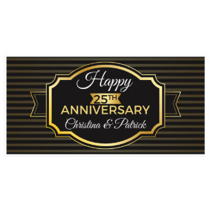Gold Black Striped Anniversary Banner Party Decor