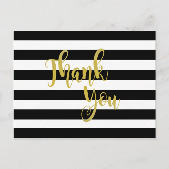 Gold Black Striped Thank You wedding Postcard Zazzle
