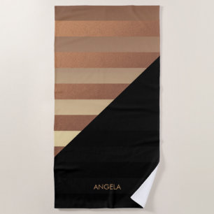 Gold Black Stripes Beach Towel