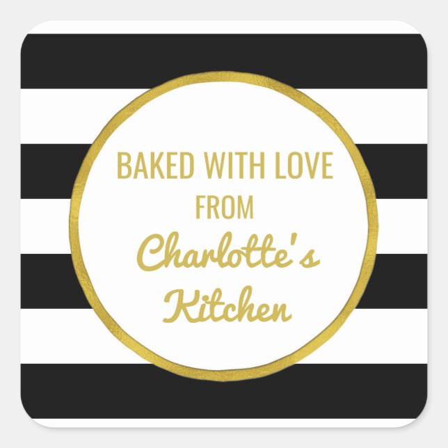 Gold Black Stripes Christmas Baking Labels (Front)