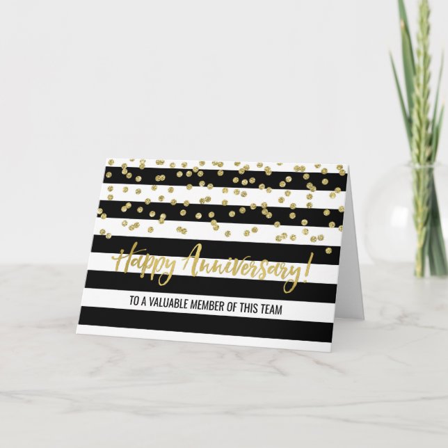 Gold Black Stripes Employee Anniversary Card (Front)