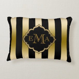 Gold & Black Stripes Geometric Pattern Accent Pillow