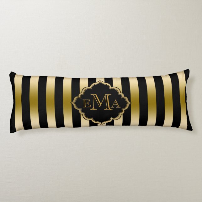 Gold & Black Stripes Geometric Pattern Body Pillow (Back)