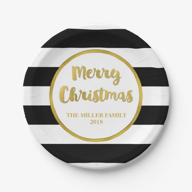 Gold Black Stripes Merry Christmas Custom Plates (Front)